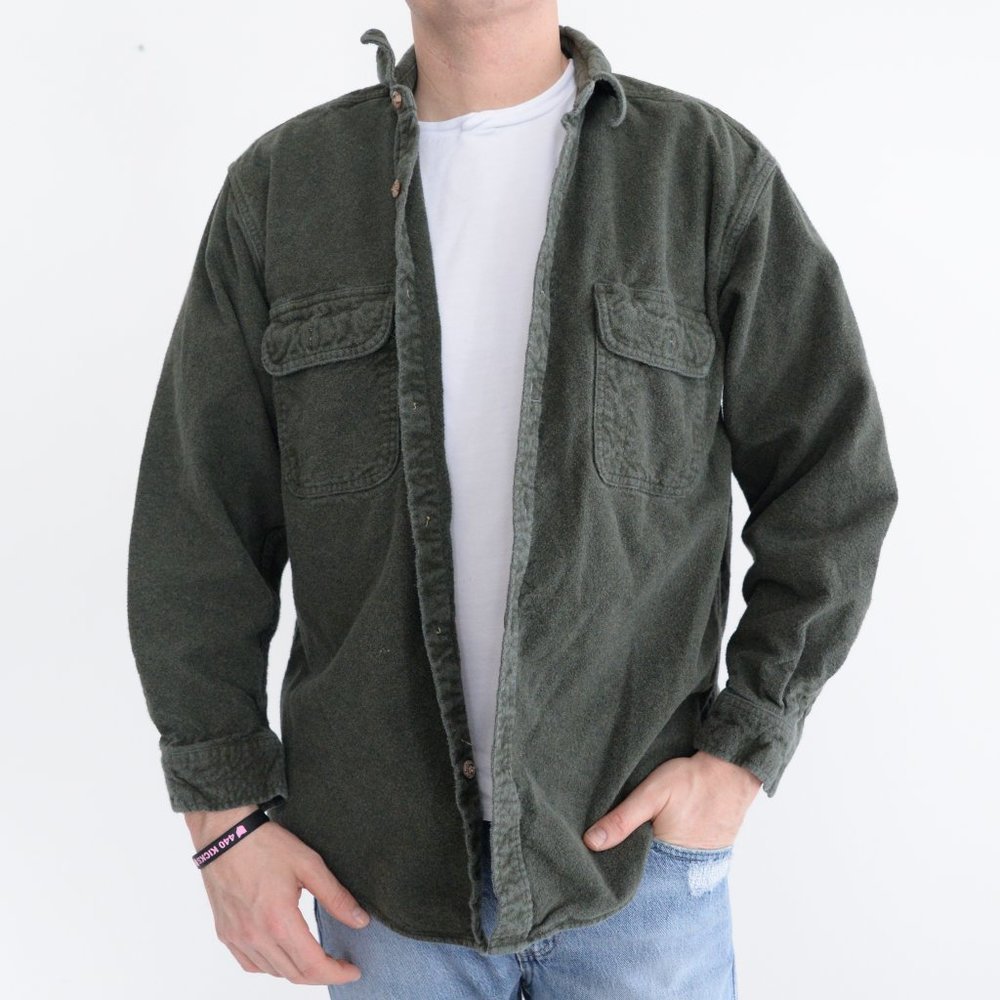 Field & Stream Hunter Green 100% Cotton Button Down Shacket Jacket  Shirt ~Large